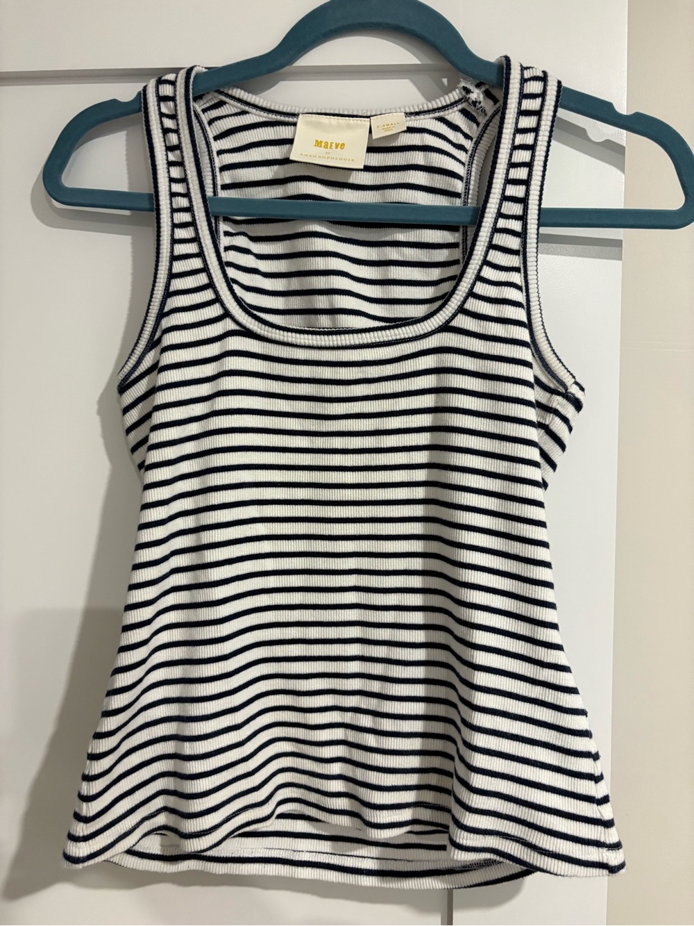 Anthropologie Striped Navy and White Ribbed Tank